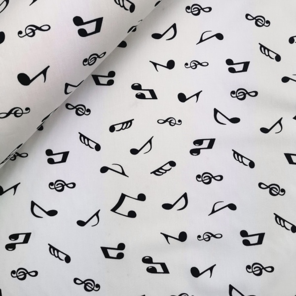 100% Cotton - Black on Ivory Musical Notes